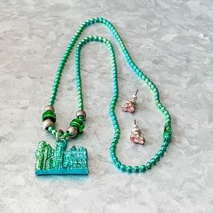 Blue Disneyland Necklace Mickey Mouse Earrings Set